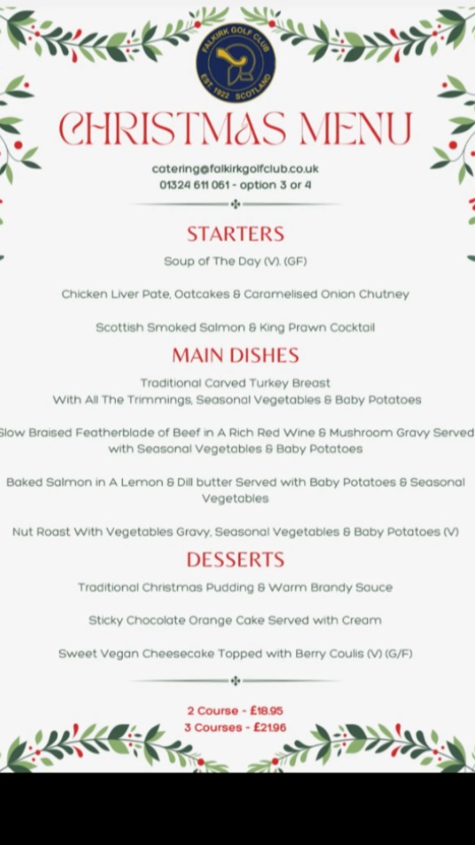 Christmas Lunch menu, available throughout December 