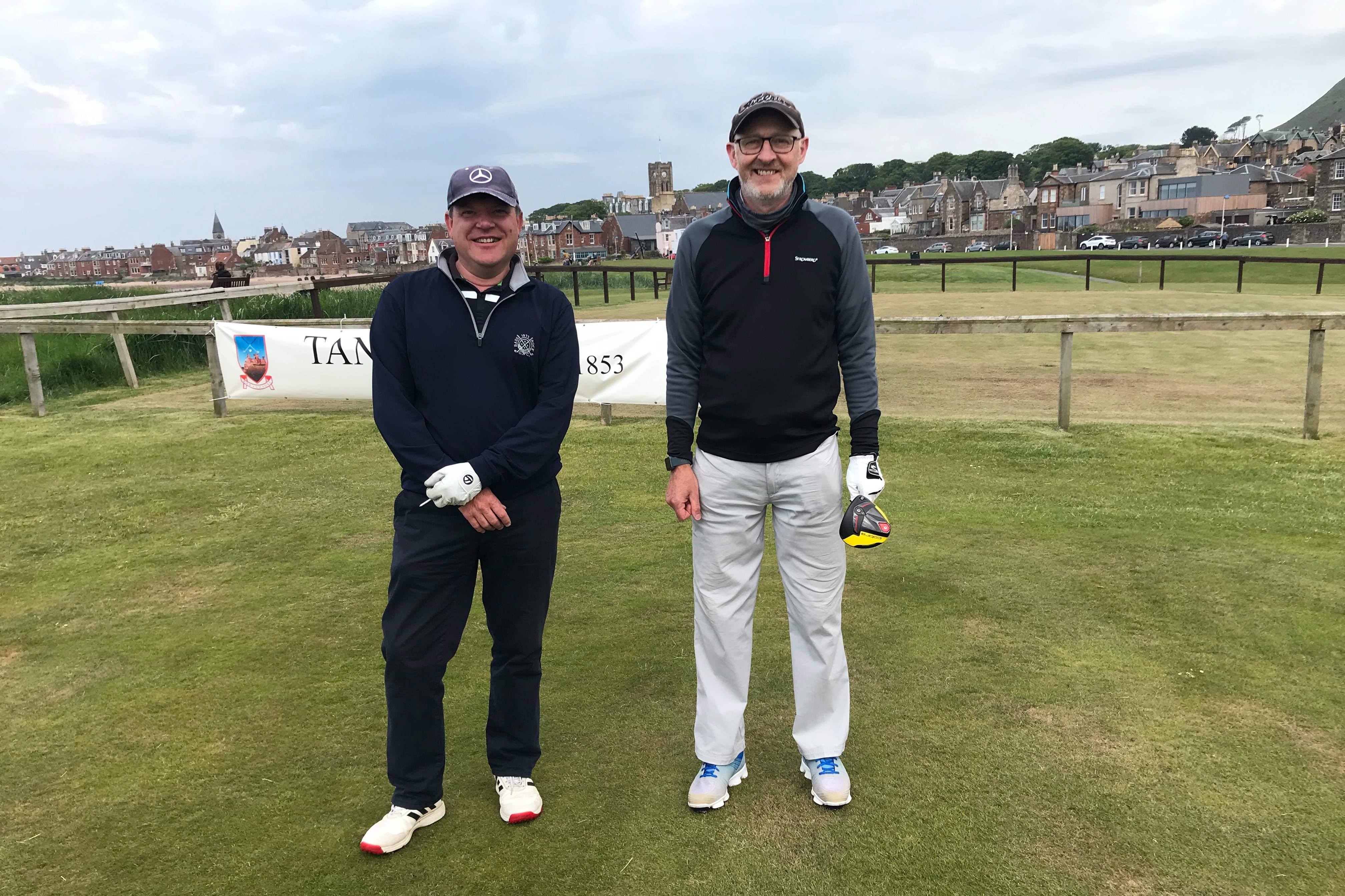 Colin Adamson (right) had a great battle with the 'Bomber' and came through 3 & 2  