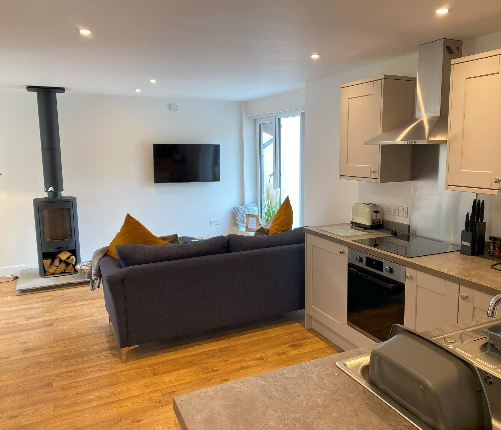 Living area with wood burning stove