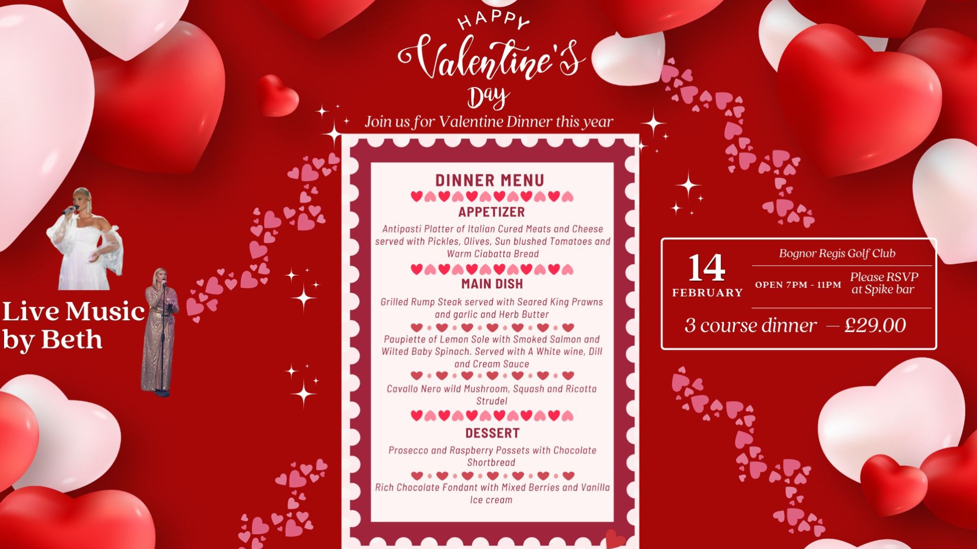 Valentines Day Dinner & Dance - Friday , 14th February  2025