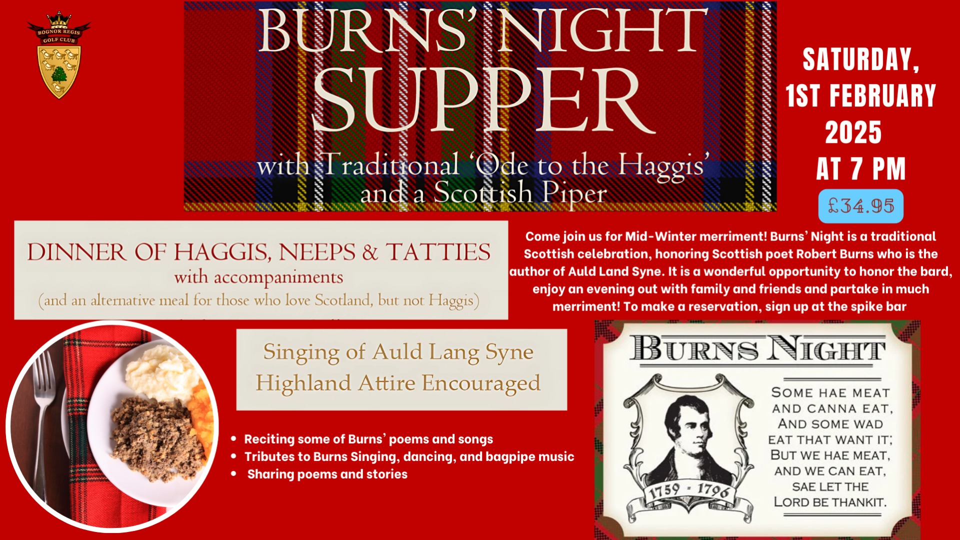 Burns Night - Dinner Celebration -1st February 2025